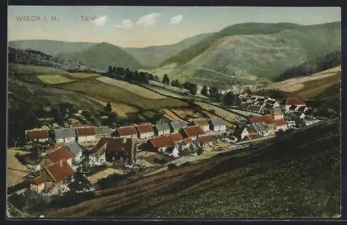 AK Wieda i. H., Totalansicht des Ortes und umliegender Landschaft