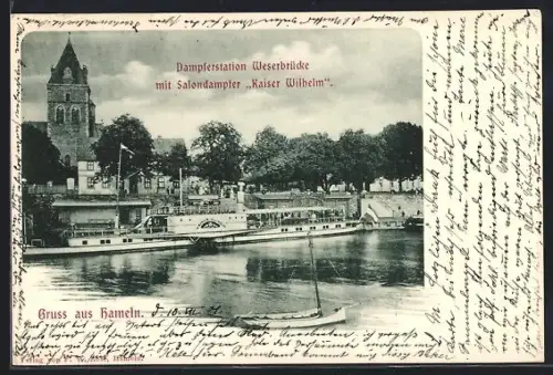 AK Hameln, Dampferstation Weserbrücke, Salondampfer Kaiser Wilhelm