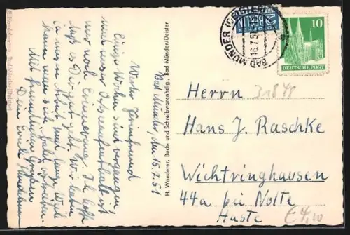 AK Bad Münder /Deister, Gasthaus Waldschlösschen, Bergschmiede, Haus der Väter, Kirche, Rathaus