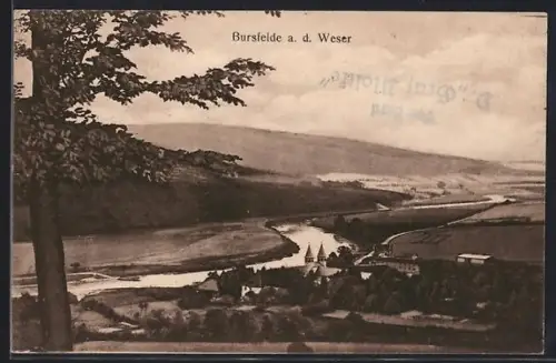 AK Bursfelde a. d. Weser, Blick auf Kloster und Wesertal