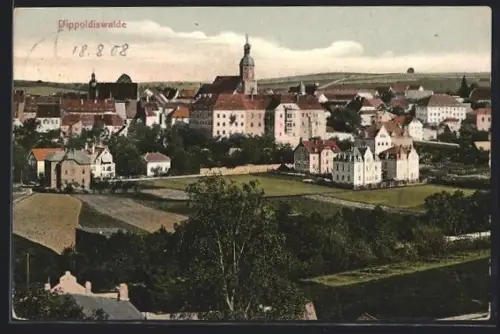 AK Dippoldiswalde, Ortsansicht mit Kirche aus der Vogelschau