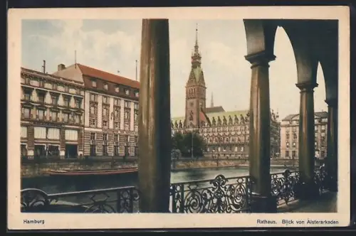 AK Hamburg, Rathaus, Blick von Alsterarkaden