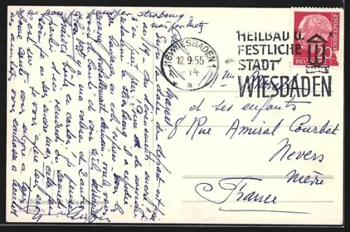 AK Wiesbaden, Marktkirche und Rathaus mit Wochenmarkt