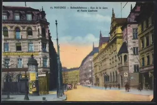 AK Mainz, Bahnhofstrasse, Postamt