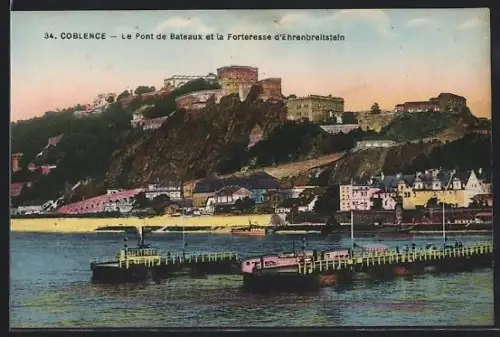 AK Koblenz, Pontonbrücke, Festung Ehrenbreitstein