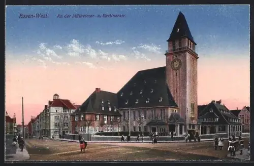 AK Essen-West, An der Mülheimer- und Berlinerstrasse, Panorama mit Turmgebäude