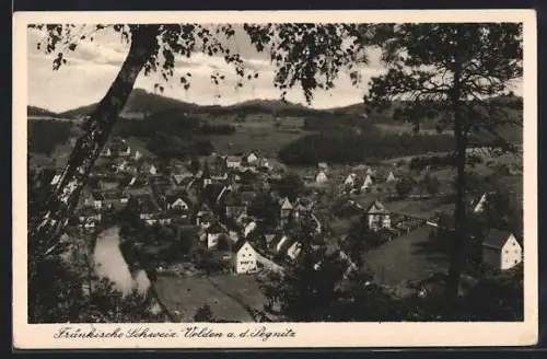 AK Velden a. d. Pegnitz, Ortsansicht mit Fluss aus der Vogelschau