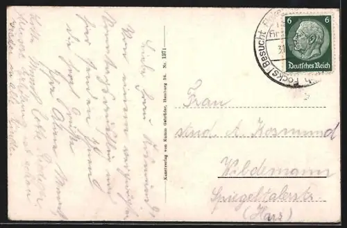 AK Hamburg-Finkenwerder, Deichpartie mit Reetdachhaus