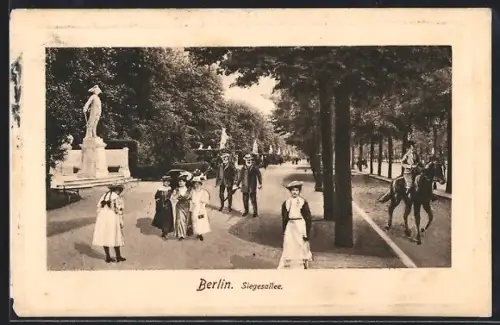 AK Berlin-Tiergarten, Siegesallee, Spaziergänger, Reiter, Denkmäler