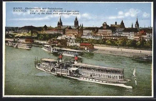 AK Mainz, Rheinsicht mit Salondampfern