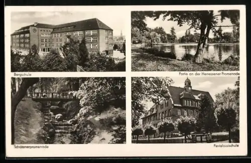 AK Apolda, Bergschule, Pestalozzischule, Herressener Promenade