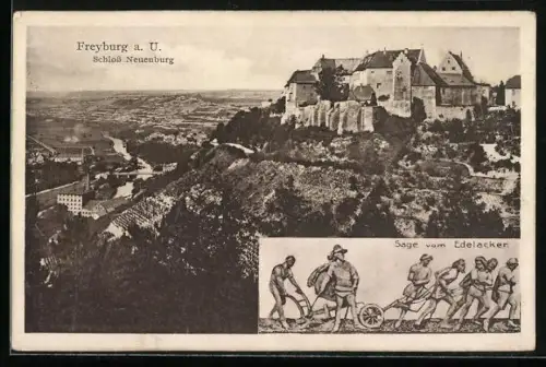 AK Freyburg, Totalansicht mit Unstruttal u. Schloss Neuenburg