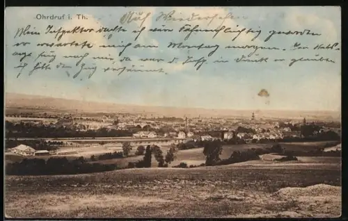 AK Ohrdruf i. Th., Ortstotale von den Feldern aus