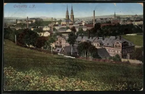 AK Oelsnitz i. V., Ortsansicht aus der Vogelschau