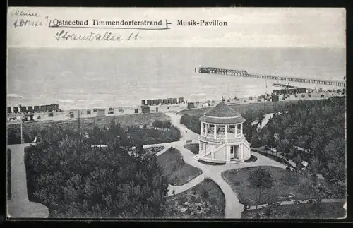AK Timmendorferstrand, Musik-Pavillon aus der Vogelschau