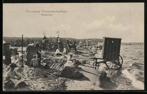 AK Timmendorferstrand, Ostseestrand mit Badekarren und Strandkörben