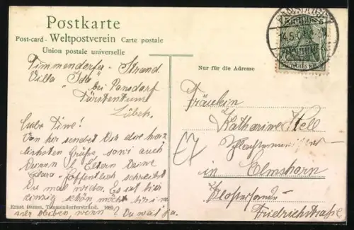 AK Timmendorferstrand, Ostseestrand mit Badekarren und Segelbooten am Landungssteg