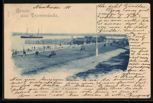 AK Travemünde, Neue Strandpromenade, Dampfschiff auf der Trave
