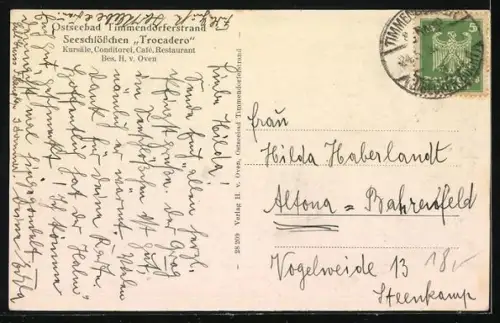 AK Timmendorferstrand, Seeschlösschen Trocadero mit Kursaal und Restaurant, Bes. H. v. Oven