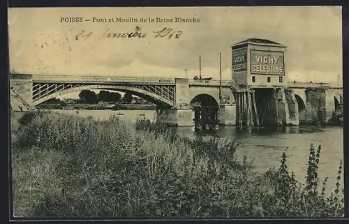 AK Poissy, Pont et Moulin de la Reine Blanche