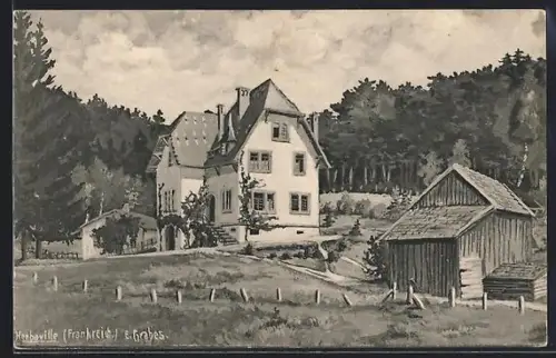 Künstler-AK Herbaville, Maison de campagne entourée de forêt et granges