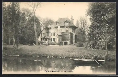 AK Saint-Arnoult, Le Mesnil avec vue sur la rivière et une barque à l`avant-plan