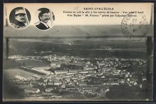 AK Saint-Cyr-l`École, Vue aérienne à 300 mètres d`altitude depuis un biplan M. Farman piloté par l`adjudant Driver
