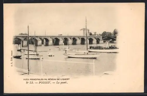 AK Poissy, Le pont et les voiliers sur la rivière