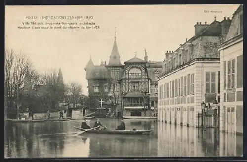 AK Poissy, Inondations janvier 1910, Villa St-Louis, propriété Bourgeois, architecte