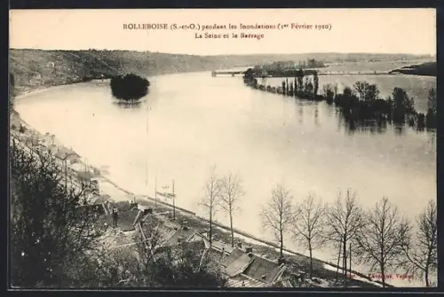 AK Rolleboise /S.-et-O., La Seine et le Barrage pendant les inondations, Février 1910