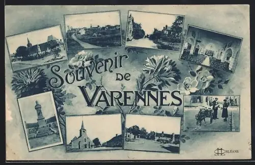 AK Varennes, Souvenir de Varennes avec vues multiples du village et de ses monuments