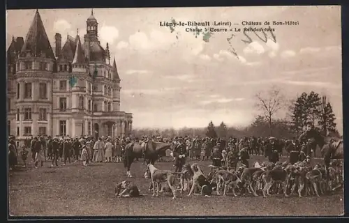 AK Ligny-le-Ribault /Loiret, Château de Bon-Hôtel, Chasse à courre, Le Rendez-vous