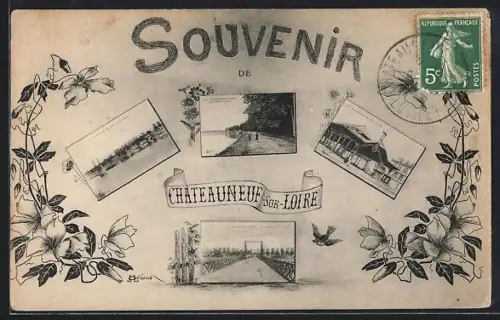 AK Châteauneuf-sur-Loire, Souvenir avec vues de paysages et bâtiments locaux