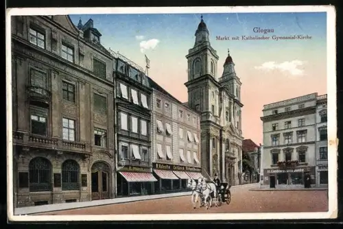 AK Glogau, Markt mit Katholischer Gymnasial-Kirche
