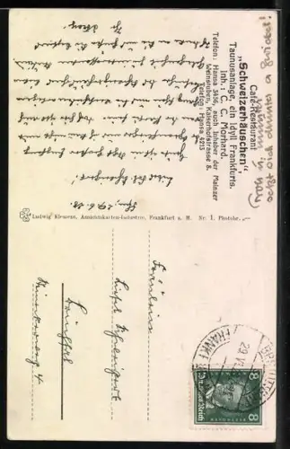 AK Frankfurt a. M., Cafe-Restaurant Schweizerhäuschen in der Taunusanlage