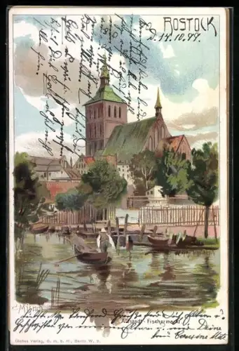 Lithographie Rostock, Altstadt, Fischermarkt