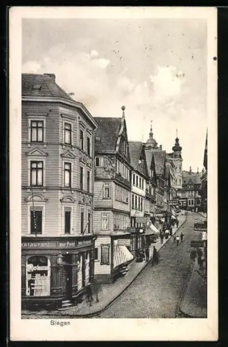 AK Siegen, Strassenpartie m. Restaurant Zur Post u. Restaurant Leptin