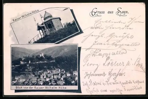 AK Sayn, Kaiser Wilhelm-Höhe, Ortsansicht aus der Vogelschau