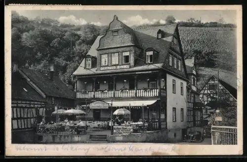 AK Obernhof a. d. Lahn, Gasthaus Bingel mit Terrasse