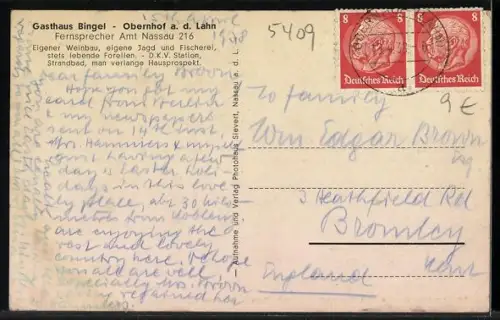 AK Obernhof a. d. Lahn, Gasthaus Bingel mit Terrasse