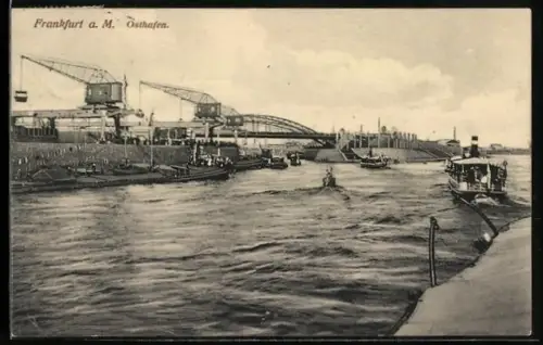 AK Frankfurt-Ostend, Osthafen mit Kränen