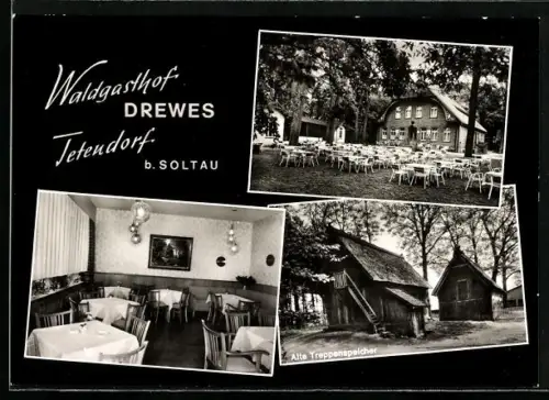 AK Tetendorf bei Soltau, Waldgasthof Drewes, Aussen- und Innenansichten