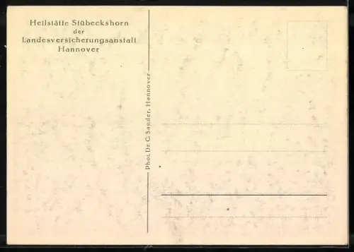 AK Stübeckshorn b. Soltau, Heilstätte der LVA Hannover, Vorderansicht mit Anlagen