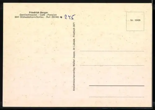 AK Stübeckshorn /Lüneburger Heide, Café und Pension Berger, Inh. Friedrich Berger, Haus Sonnenschein