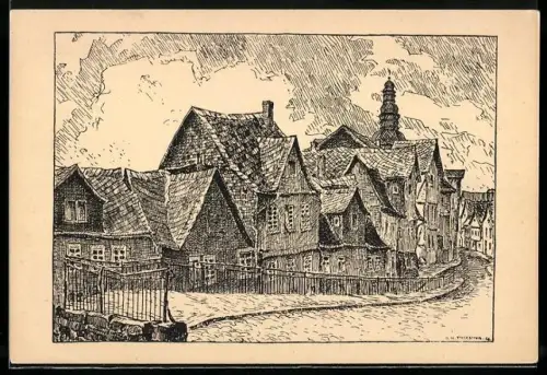 Künstler-AK Siegen, Hermannstrasse und Metzgergasse