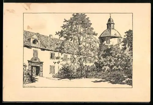 Künstler-AK Siegen i. W., Unteres Schloss und Bergschule