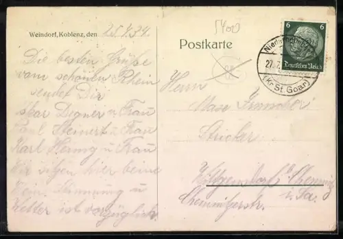 AK Koblenz, Stimmung auf dem Dorfplatz im Weindorf