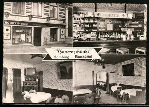 AK Hamburg-Eimsbüttel, Gaststätte Bauernschänke, Inh. Albert Berneking, Innen- und Aussenansichten