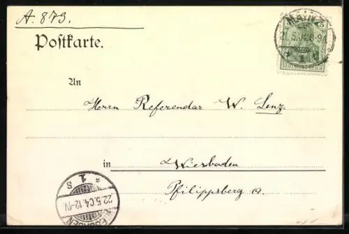 Künstler-AK Mainz, Zur Einweihung der neuen Eisenbahnbrücke 1904