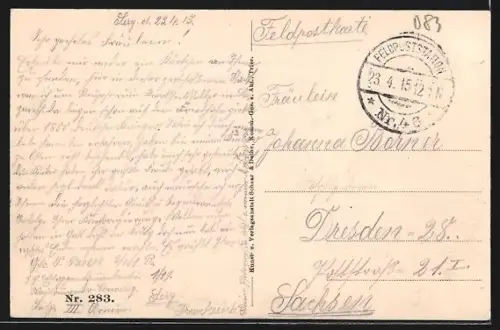 AK Rethel, Ortspartie mit Soldaten vor einer Ruine